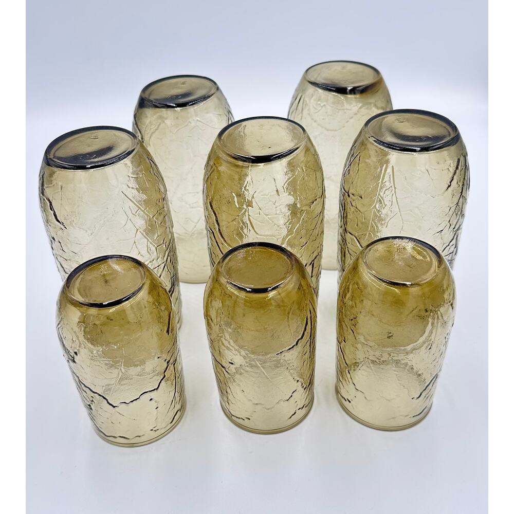 Anchor Hocking Vintage Brown Sherwood Crinkle Juice & Water Drinking Glasses 8pc - Picture 7 of 8